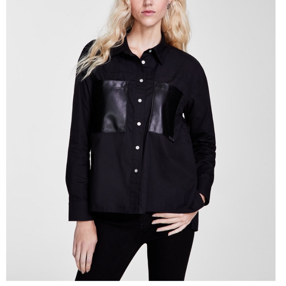 Faux-Leather-Pocket blouse